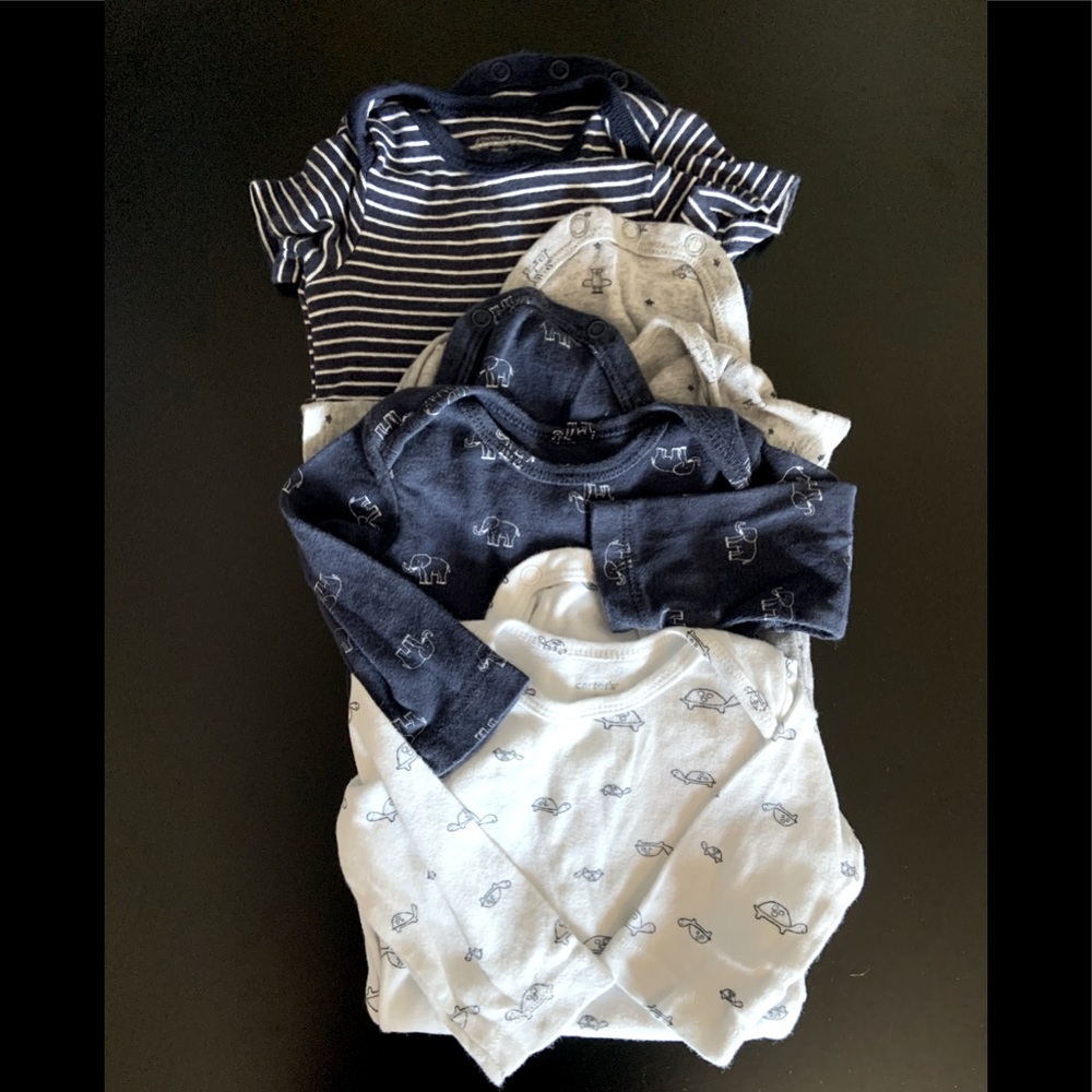 4 Baby Boy Onesies - blue&grey bodysuits